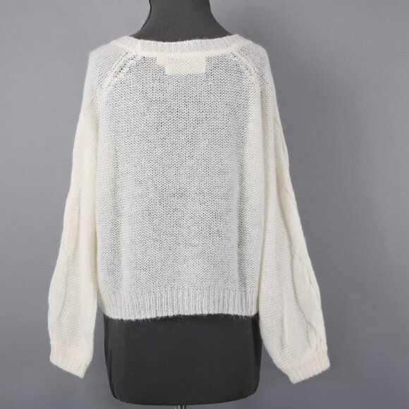 Rosie Neira Sz XS Ivory Knit Cable 3/4 Sleeve Oversize Acrylic Blend Sweater - Picture 7 of 13